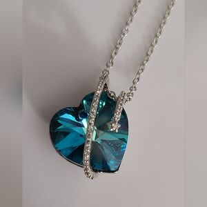 Heart Swarovski Crystal Blue Necklace Chain Love You To The Moon New Valentines